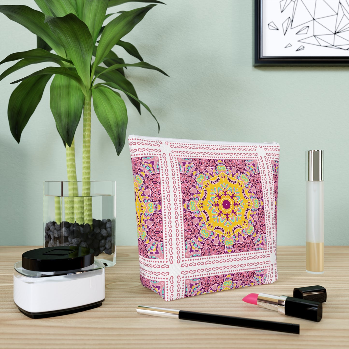KALLOS Cotton Cosmetic Bag - Pink Doodle