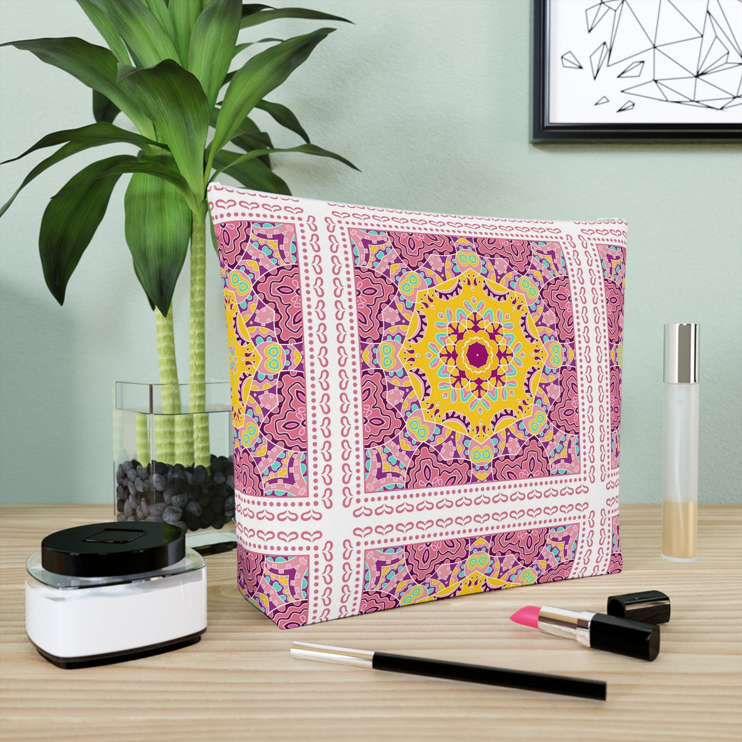 KALLOS Cotton Cosmetic Bag - Pink Doodle