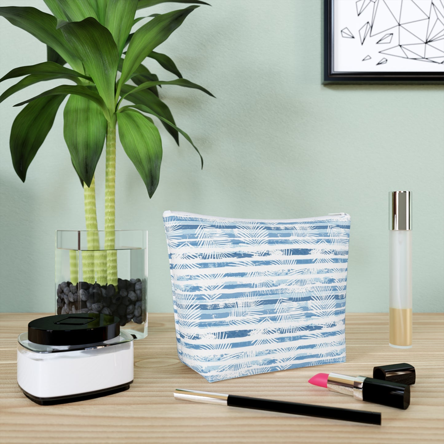 KALLOS Cotton Cosmetic Bag - Blue Leaves