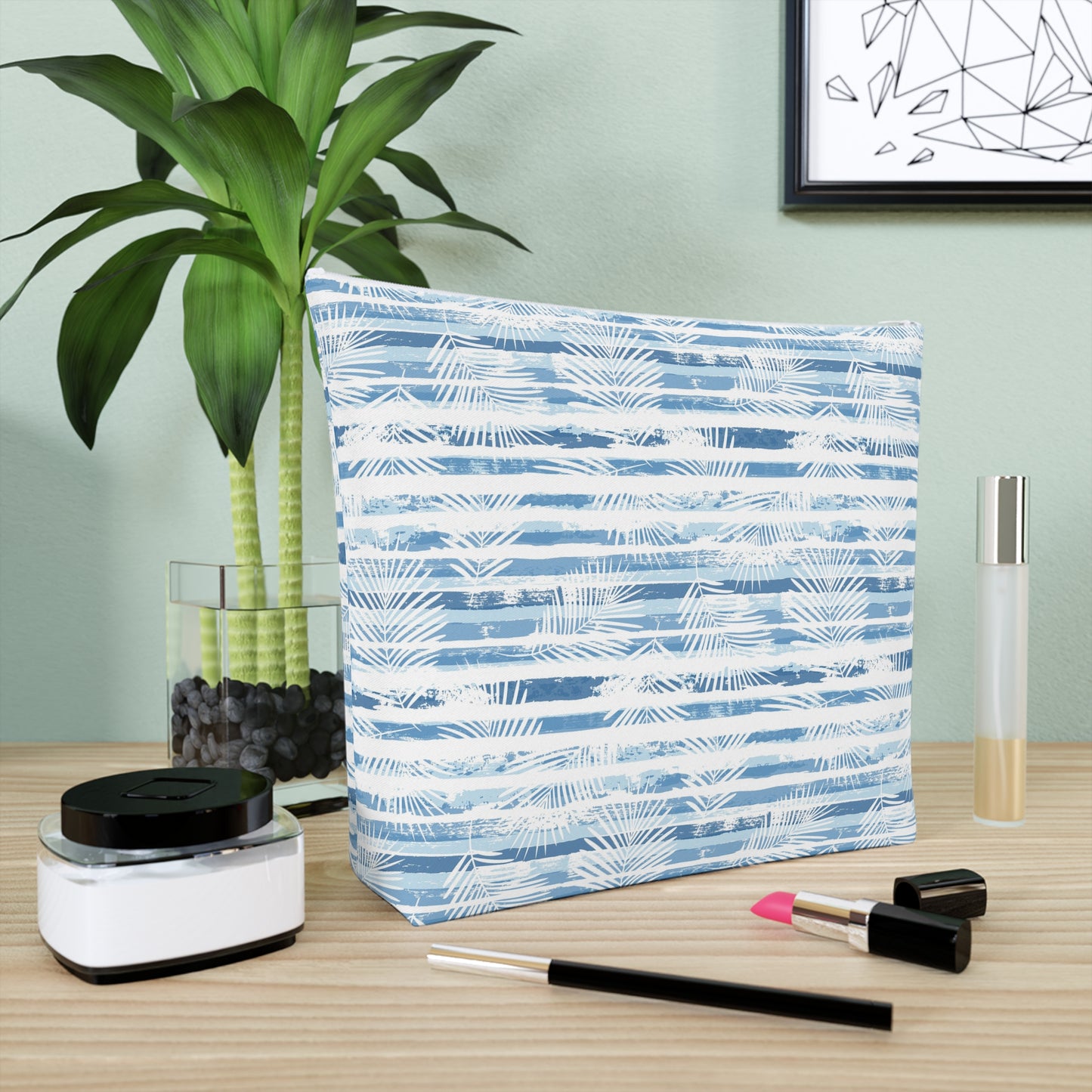 KALLOS Cotton Cosmetic Bag - Blue Leaves