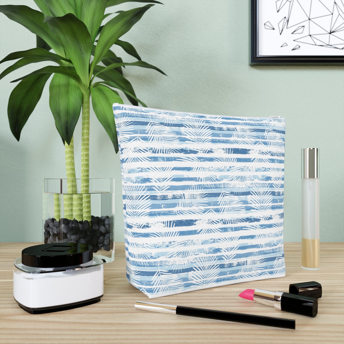 KALLOS Cotton Cosmetic Bag - Blue Leaves