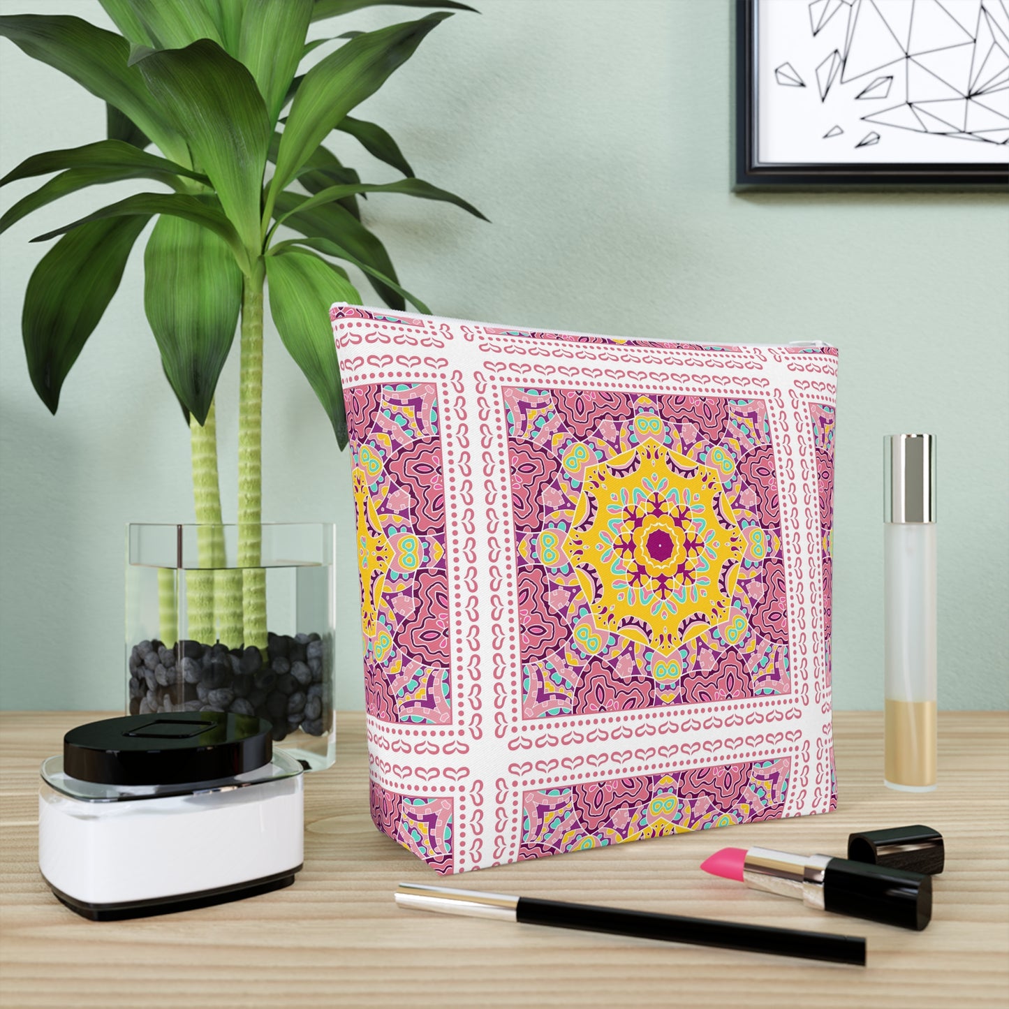 KALLOS Cotton Cosmetic Bag - Pink Doodle