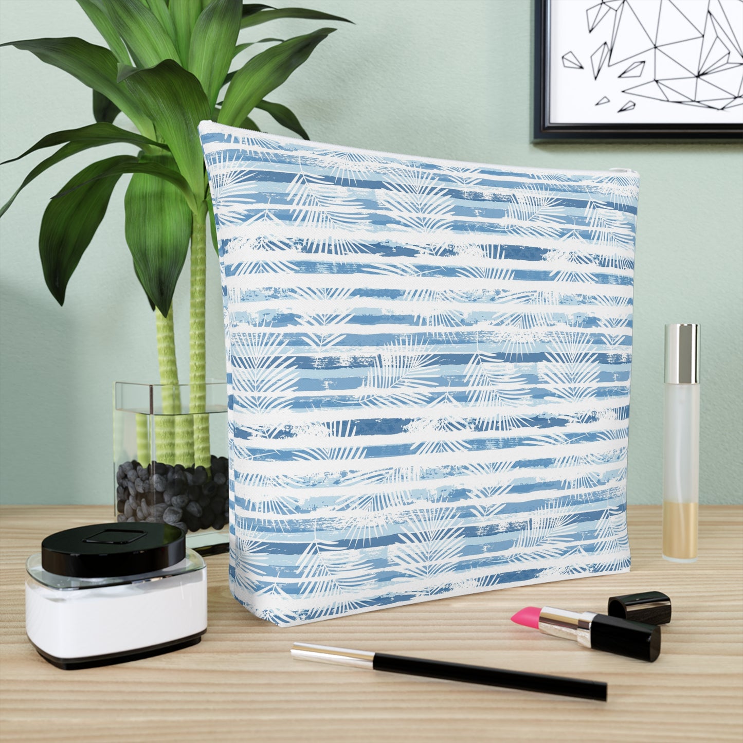 KALLOS Cotton Cosmetic Bag - Blue Leaves