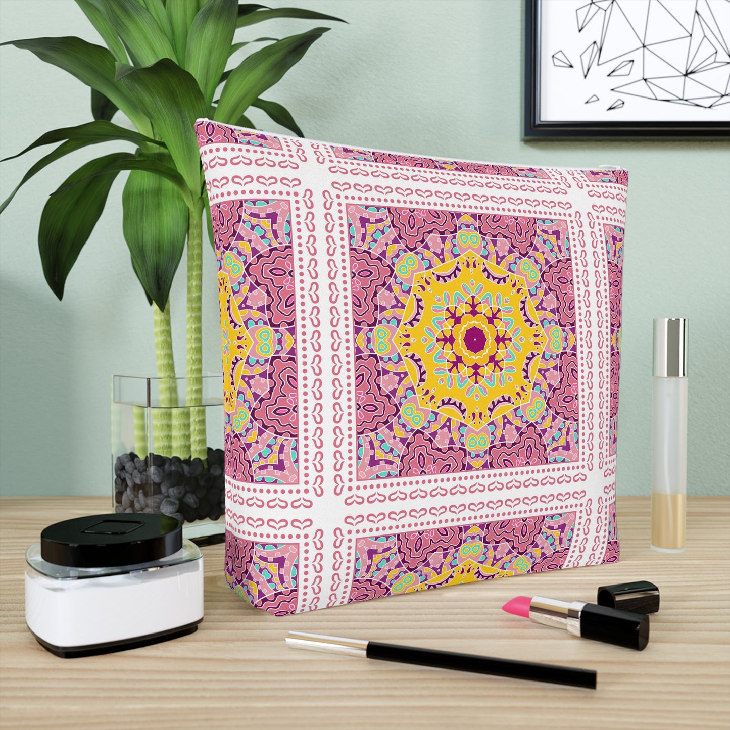 KALLOS Cotton Cosmetic Bag - Pink Doodle